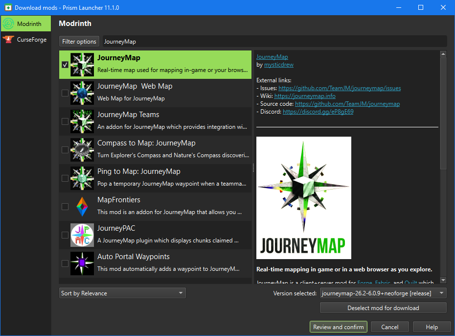 JourneyMap Installatioun am Prism Launcher